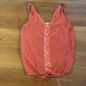 Banana Republic 100 silk tank top M drawstring button orange camisole